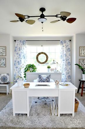 Home Office Decor - This room went from dining room to office. So pretty! Dining Room To Office, Deco Spa, White Desk, Dining Room Makeover, Office Layout, Baby Shower Decor, Home Office Space, Home Office Organization, Decor Minimalist