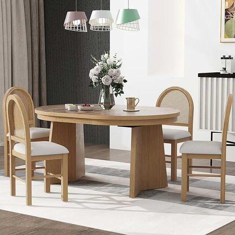 Amazon.com: Rounded Dining Table Christmas Dining Table Decor, Round Dining Table Sets, Apartment Dining, Christmas Dining Table, 5 Piece Dining Set, Dining Table Top, Dining Table Set, Dining Table Decor, Table And Chair Sets