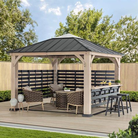 Sunjoy Outdoor Patio Hardtop Gazebo Kits Wooden Grill Gazebo for Sale 12x20 Gazebo Ideas, Patio With Gazebo And Hot Tub, Gazebo Ideas Backyard Outdoor Enclosed, Wood Gazebo Ideas, Gazebo With Walls, Gazebo For Hot Tub, Hot Tub Gazebo With Bar, Gazebo With Bar, Gazebo With Bar Counter