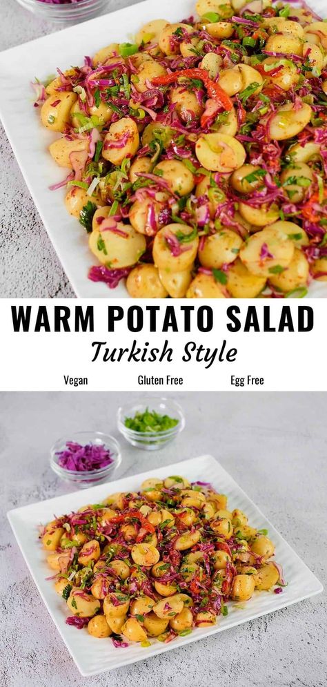 Middle Eastern Potato Salad, Festive Potato Salad, Turkish Recipes Salads, Mediterranean Potato Recipes, Turkish Salad Recipes, Baby Potato Salad, Turkish Recipe, Turkish Salad, Mediterranean Salad Recipe