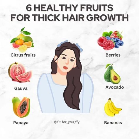 🍇 Want thick, luscious hair? Try these 5 healthy fruits for amazing hair growth! 🌟 1️⃣ Citrus Fruits 🍊🍋 2️⃣ Guava 🍈 3️⃣ Papaya 🍑 4️⃣ Bananas 🍌 5️⃣ Berries 🍓 6️⃣ Avocado 🥑 Nourish your hair from the inside out! DM for credit or removal #HairCare #HealthyHair #HairGrowth #NaturalBeauty #FruitBenefits #HairGoals #LongHairDontCare #HairInspo #EatForHair #HealthyLiving #FitForYou #Nutrition #Wellness #HairTips #BeautyHacks #HealthyLifestyle #VibrantHair #HairJourney #SelfCare #EatWell #FeelGood ... For Thick Hair Growth, 4 Bananas, Make Hair Thicker, Accelerate Hair Growth, Thick Hair Growth, Hair Growth Foods, Cute Hairstyles For School, Thicker Fuller Hair, Aloe Vera For Hair