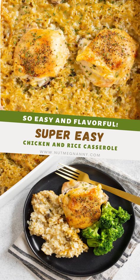 Chicken Thigh And Rice Casserole Recipes Cream Of Mushroom, Chicken Rice And Cheese Casserole, Keto Chicken And Rice, Chicken Thigh And Rice Recipe, Easy Chicken And Rice Casserole, Instant Rice Recipes, Chicken Thigh Casserole, Easy Casseroles, Rice Meals