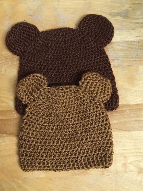 Teddy Bear Baby Hat Crochet Pattern, Crochet Hats Bear, Crochet Teddy Bear Hat, Crotcheting Projects, Crochet Bear Ears, Toddler Hat Crochet, Bear Crochet Hat, Toddler Crochet Hat, Basic Crochet Hat