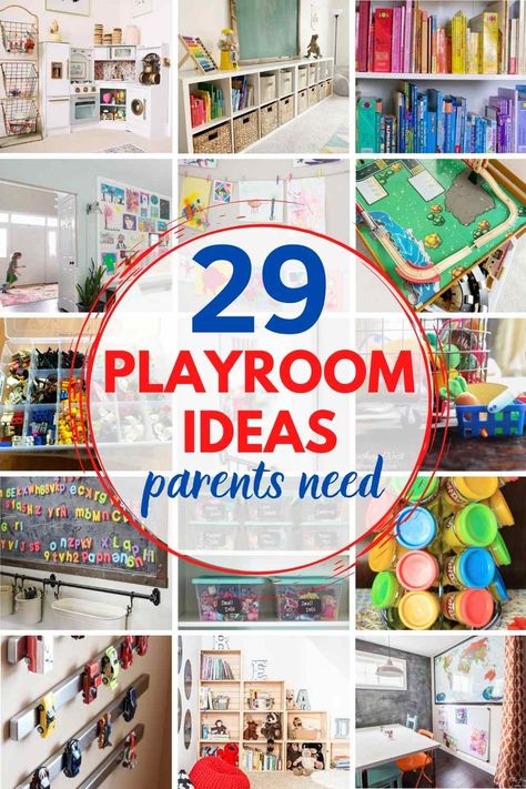 Playroom Organization Trucks, Toys For Playroom, Wall Storage For Playroom, Toddler Art Storage, Toy Storage Playroom Organization Ideas, Small Playroom Organization Ideas, Boys Playroom Wall Decor, Ideas For Grandkids Bedroom, Boy Girl Playroom Ideas