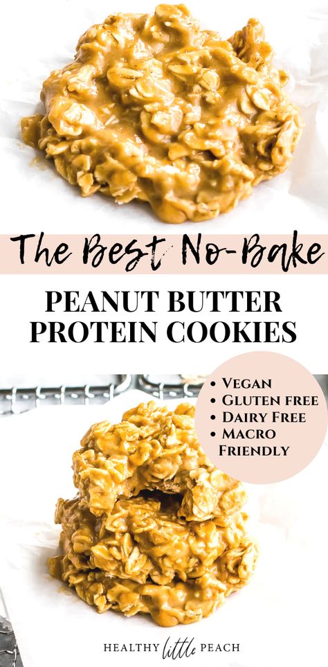 A healthy cookie, really? Yes, my No Bake Peanut Butter Protein Cookies are simply delicious. Each one of these cookies has 5 grams of protein and is the perfect treat for your sweet tooth. Gluten Free, Dairy Free and Macro friendly. #nobakecookies #proteincookies #iifym #macros #glutenfreecookies #dairyfreecookies #cookies #healthy #protein #cookies #nobakerecipes Peanut Butter Protein Cookies, Healthy Peanut Butter Cookies, Macro Nutrition, Macros Diet, Healthy Cookie, Cookies Healthy, No Bake Peanut Butter, Macro Friendly Recipes, Protein Powder Recipes