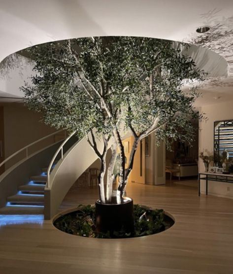 Trees Inside Houses, Indoor Plants Restaurant, Tree Decor Indoor, Indoor Trees Architecture, Tree Inside House Interiors, Tree In Entryway, House Trees Indoor, Trees In House, Faux Trees Indoor Decor