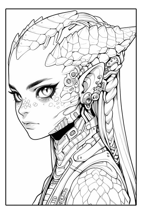 Sci Fi Coloring Pages, Alien Coloring Pages, Zombie Coloring Pages, Color Drawing Art, Big Eyes Art, Adult Coloring Designs, Detailed Coloring Pages, Unique Drawings, Desenho Tattoo