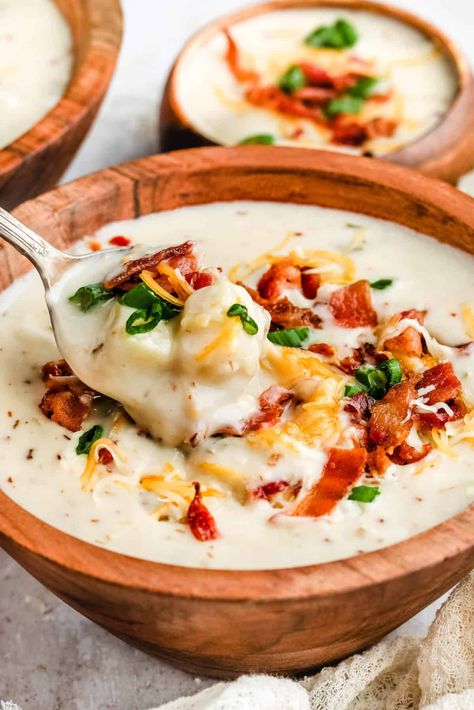 Loaded Baked Potato Soup (Crockpot Option) Baked Potato Soup Crockpot, Loaded Baked Potato Soup Crockpot, Potato Soup Crockpot, Pizza Meatballs, Healthy Little Peach, Soup Crockpot, Buffalo Chicken Casserole, Whole 30 Meal Plan, Keto Healthy