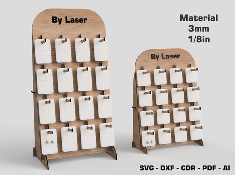 Earring Display Stand, Laser Cut File, Two Different Size, Earring Holder, Jewelry Organizer, Earring Display SVG DXF PDF by ByLaser on Etsy Laser Cut Earring, Earring Display Stand, Craft Market Display, Craft Booth Displays, Earring Display Stands, Laser Cut Earrings, Earring Stand, Earring Organizer, Market Stalls