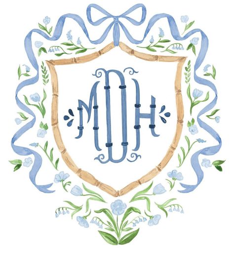 Mesas Aesthetic, Grand Millennial Wedding, Chinoiserie Clipart, Banner Painting, Wedding Crest Monogram, Watercolor Crest, Crest Monogram, Monogram Wall Art, Monogram Painting