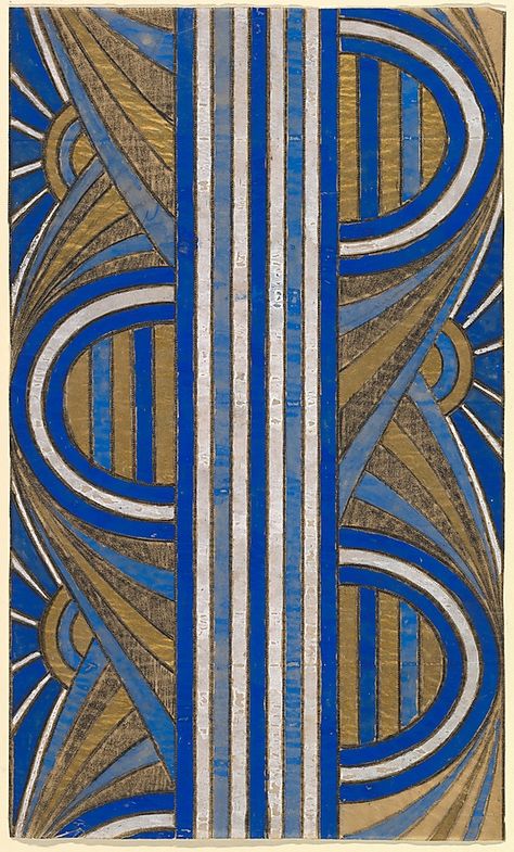 Panel with a Pattern of Sunrises and a Central Blue and White Striped Band, anonymous, French, 20th century, art deco Illustrative Art, Art Deco Inspiration, 20th Century Art, Motif Art Deco, Paper Lampshade, Mobile Art, Art Deco Pattern, Art Deco Patterns, Cots