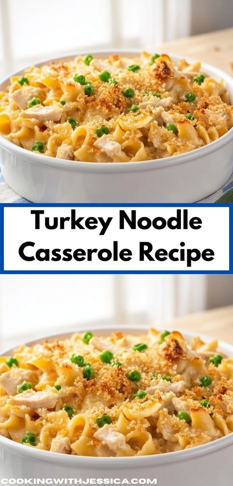 Need a quick and delicious dinner option? Discover this Turkey Noodle Casserole, featuring simple ingredients and minimal prep time. It’s a family-friendly casserole recipe that’s sure to become a weeknight favorite. Turkey And Noodles Recipe, Turkey Casserole Recipes Leftover, Turkey Noodle Casserole, Turkey Casserole Recipe, Leftover Turkey Casserole, Noodle Casserole Recipes, Thanksgiving Leftover Recipes, Turkey Casserole, Dinner Leftovers