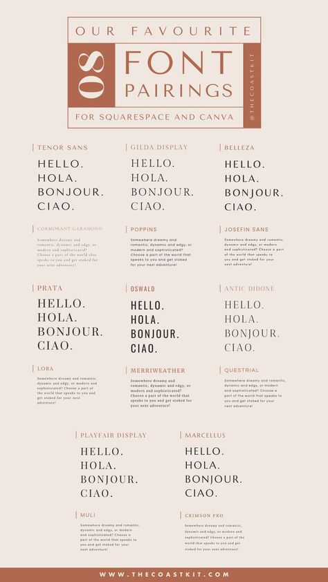 3 Font Combinations Canva, Business Font Pairings, Heading Subheading Body Font, Calgary Font Pairing, Font Combinations Squarespace, Canva And Squarespace Fonts, Squarespace Fonts Pairings, Canva Typography Combinations, Squarespace Font Combinations