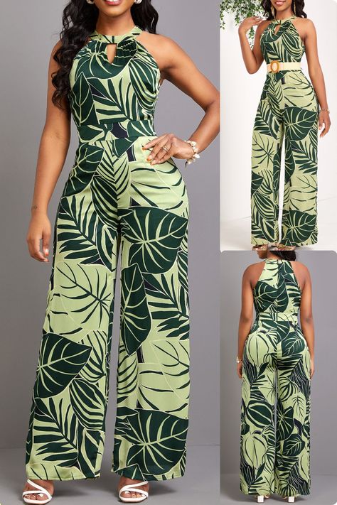 Unleash your inner fashionista with Rosewe’s Leaf Print Cut-Out Green Long Round Neck Jumpsuit! Perfect for turning heads and embracing summer vibes. 🍃✨  #FashionForward #StyleInspo #OOTD #FashionTrends2024 #InstaChic #FashionLover #OutfitOfTheDay #TrendyLooks #FashionBlogger #StyleOfTheDay Jumpsuit For Summer, Vitenge Dresses Designs For Ladies, Vitenge Dresses Designs, Vitenge Dresses, Classy Jumpsuit Outfits, Cocktail Dress Code, Jumpsuit Pattern Sewing, Classy Jumpsuit, Baby Clothes Patterns Sewing