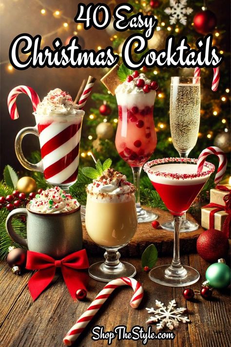 Festive Christmas Cocktails to Celebrate the Season - Shop The Style Santa Cocktail Christmas Drinks, Green Christmas Cocktails Holiday Drinks, Drinks Alcohol Recipes Christmas, Holiday Party Bar Set Up, Mrs Claus Cocktail, Christmas Cocktail Competition, Christmas Beverages Alcoholic Cocktails, Refreshing Christmas Cocktail, Christmas Day Cocktails