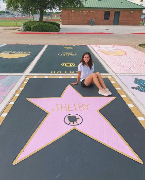 Senior Parking Spaces For Friends, Hollywood Star Parking Spot, Car Parking Spots Painted, Sports Senior Parking Spot Ideas, Black And White Senior Parking Spot, Cute Easy Senior Parking Spots, Senior Parking Spaces Theatre, Theatre Senior Parking Spot, Theatre Parking Spot