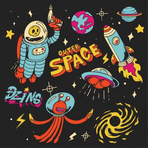 Illustration of outer space | Premium Vector #Freepik #vector #star #space #moon #galaxy Outer Space Drawing, Outer Space Art, Star Space, Moon Galaxy, Space Icons, Space Drawings, Star Illustration, Space Illustration, Colorful Space