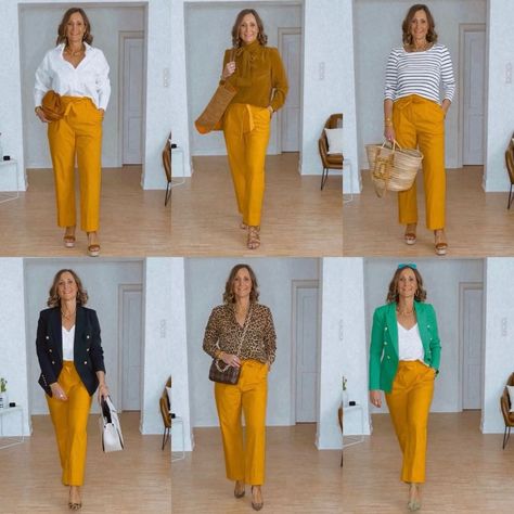 Gold Pants Outfit, Mustard Pants Outfit, Orange Pants Outfit, Living Cheap, Yellow Pants Outfit, Colored Pants Outfits, Mustard Yellow Pants, Mustard Outfits, Colors Outfit