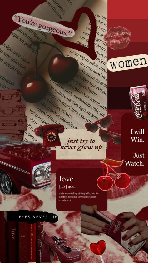 #vintage #books #wallpaper #red #cherry #love Red Collage Wallpaper Aesthetic, Red Theme Wallpaper Iphone, Cherry Wallpaper Aesthetic Iphone, Vintage Books Wallpaper, Books Wallpaper, Pink Wallpaper Ipad, Cute Wallpapers For Ipad, Cute Easy Doodles, Rose Gold Wallpaper