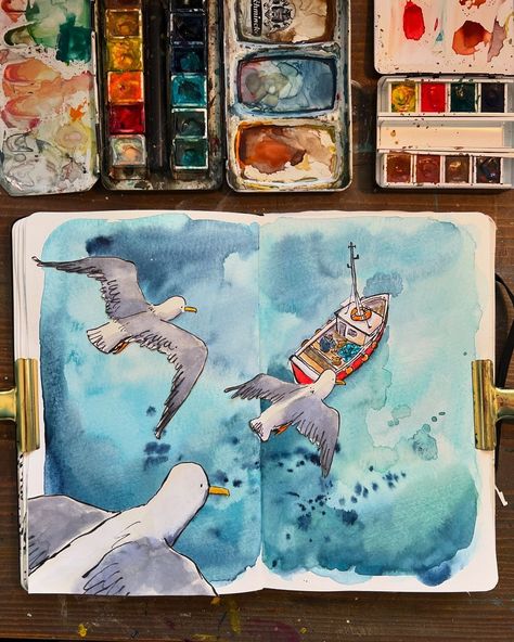 Sketchbook Watercolor Ideas, Marker Illustration Sketchbooks, Water Marker Art, Hall Illustration, Watercolour Journal, Watercolour Sketches, Watercolour Sketchbook, Sketchbook Watercolor, Watercolour Design