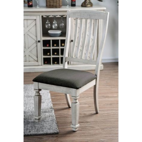 Furniture of America Roslyn Farmhouse Dining Chairs - Set of 2 Wood Side Chair, Farmhouse Dining Chairs, Solid Wood Dining Chairs, Fabric Dining Chairs, Gray Fabric, Furniture Of America, Fabric Seat, Farmhouse Dining, Side Chairs Dining