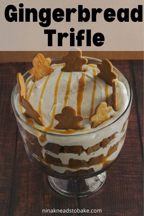 This gingerbread trifle is layered with moist gingerbread cake, homemade caramel sauce, and whipped gingerbread cream cheese filling. Perfect for a crowd during the holiday season! Gingerbread Cream Cheese, Moist Gingerbread Cake, Punch Bowl Cake Recipe, Moist Gingerbread, Christmas Trifle Recipes, Gingerbread Trifle, Trifle Bowl Recipes, Gingerbread Dessert, Whipped Cream Desserts