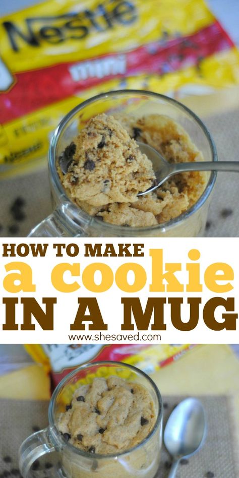 make a cookie in a mug with this easy recipe Cookie In A Mug Recipe Microwave No Egg, Fast Microwave Dessert, Cookie For One Microwave, Dessert For One Microwave, Easy Yummy Desserts Fast, Dessert For 1 Person, Mug Cookie Recipe Microwave, Fast Midnight Snack, Midnight Sweet Snacks