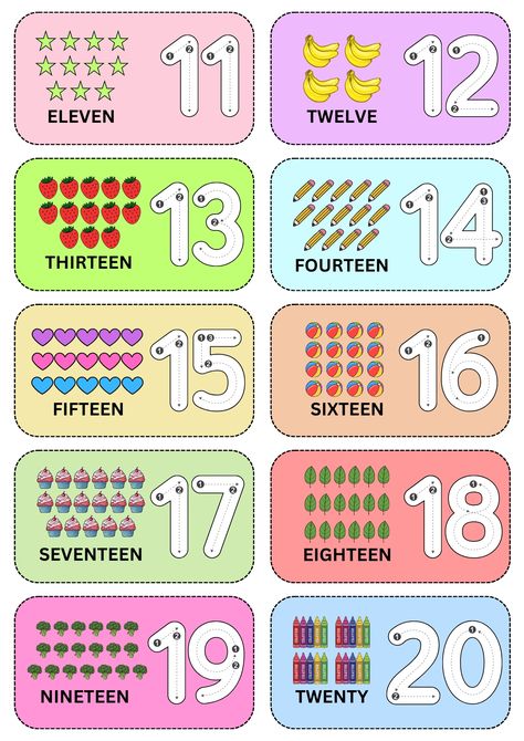 Number For Kid, Numbers 1-20 Flashcards, Number Flash Cards 1-20, Number Chart 1-20, Numbers 1 20 Printables, Educational Printables For Kids, Number 1-20, Numbers Preschool Printables 1-20, Numbers 11-20