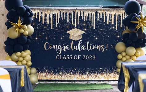 #graduation #partydecoration Photobooth Wisuda, Photobooth Graduation, Graduation Stage Design, Preschool Graduation Decorations, Happy Retirement Decorations, Farewell Decorations, Retirement Decorations, Graduation Dinner, Graduation Party Backdrops