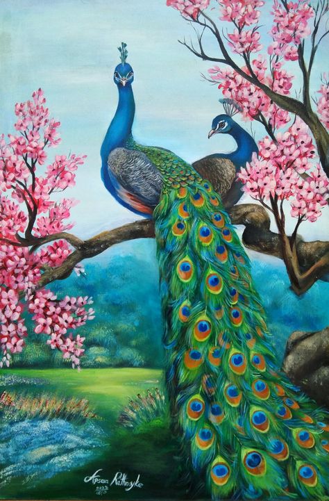 #Acrilic-Painting / #peacock Pickock Painting, Two Peacock Painting, Diy Peacock Painting, Peacoke Drawings, Peacock Paintings Acrylic, Acrylic Peacock Painting, How To Paint A Peacock, Painting Ideas Peacock, Peacock Drawing Easy Step By Step