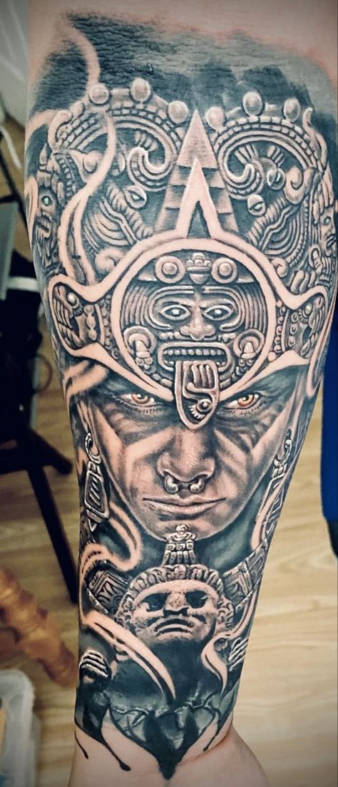 Aztec tottoo | Aztec tattoos sleeve, Warrior tattoo, Mayan tattoos Colombian Tattoos, Spanish Warrior, Clock Tattoo Sleeve, Aztec Sleeve, Aztec Warrior Tattoo, Aztec Tattoos Sleeve, Indian Tattoos, Warrior Tattoo Sleeve, Lion Art Tattoo