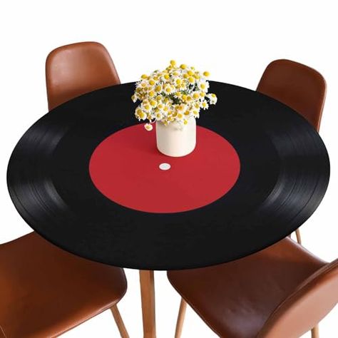 Black Table Decor, Round Table Centerpieces, Record Decor, Class Reunion Decorations, Reunion Decorations, Round Tablecloths, Table Cloth Decorations, Class Reunion, Cactus Design