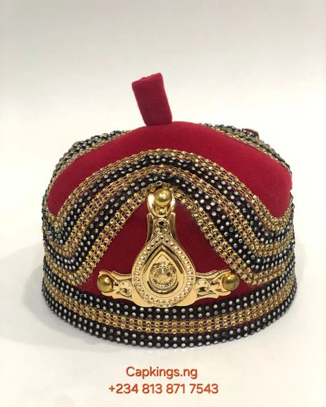 Igbo Chiefs and Kings Chieftaincy Cap / crown available. This is the popular okpu igwe cap worn by igbo leaders. #igbocrown #igbocaps #chieftaincycap #igbotraditionalcap Beaded Caps, Deni Denials, Latest African Men Fashion, King Crown, Kings Crown, African Men Fashion, African Men, Bead Caps, Pink Background