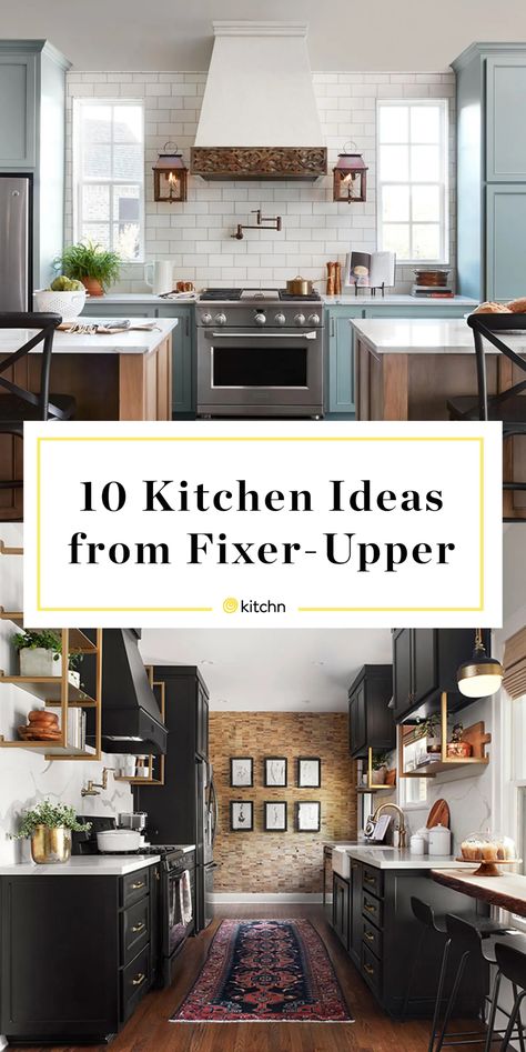 Fixer Upper - Best Kitchen Ideas | Kitchn Gaines Kitchen, Joanna Gaines Kitchen, Magnolia Kitchen, Fixer Upper Kitchen, Distressed Decor, Upper Kitchen Cabinets, Upper Cabinets, Joanna Gaines, Kitchen Remodel Idea