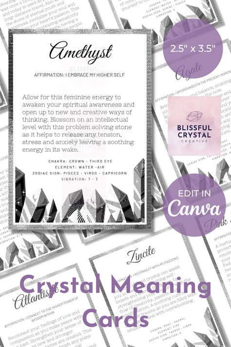 Set of 270 black and white Crystal Meaning Cards. Add to customer orders, give as a gift to family and friends or use as a reference for your own personal use. Digital files only, editable in Canva, change text and colours to suit your branding, add your logo and website details. #selfdiscovery #crystalvibes #crystalguide #healingcrystals #stonesandcrystals #stonesandcrystalsmeanings #innerwork #spiritualnotes #reinventingyourself #crystalsforsleep #crystalsforprotection #greencrystals Crystal Meaning Cards, Crystals For Sleep, Gemini And Pisces, Crystal Vibes, Eternal Youth, Crystal Guide, Cards Printable, Spiritual Awareness, Crystal Meanings