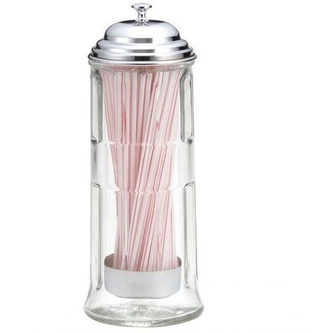 Diner Retro Straw Holder. Glass with Chrome Lid ($31) ❤ liked on Polyvore featuring home, kitchen & dining, kitchen gadgets & tools, glass straw holder, glass holder, lid holder and straw holder Straw Dispenser, Glass Countertop, Straw Holder, Napkin Dispenser, Glass Countertops, Glass Dispenser, Retro Diner, Drink Containers, Juice Bottles