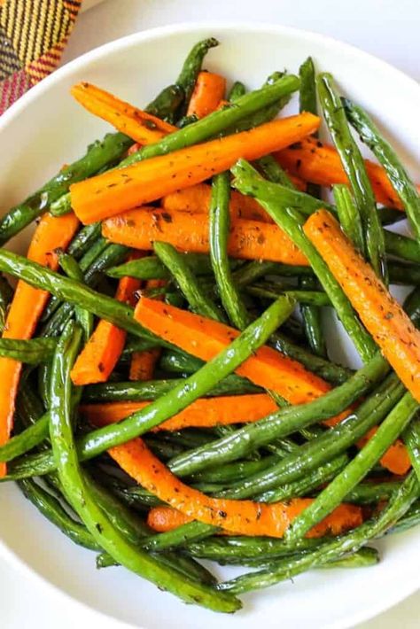 Carrot Green Bean Recipes, Green Bean And Carrots Recipes, Green Bean Medley, Green Beans Carrots Recipe, Oven Roasted Carrots And Green Beans, Sauteed Green Beans And Carrots, Crockpot Green Beans And Carrots, Green And Yellow Bean Recipes, Carrot And Green Bean Recipe