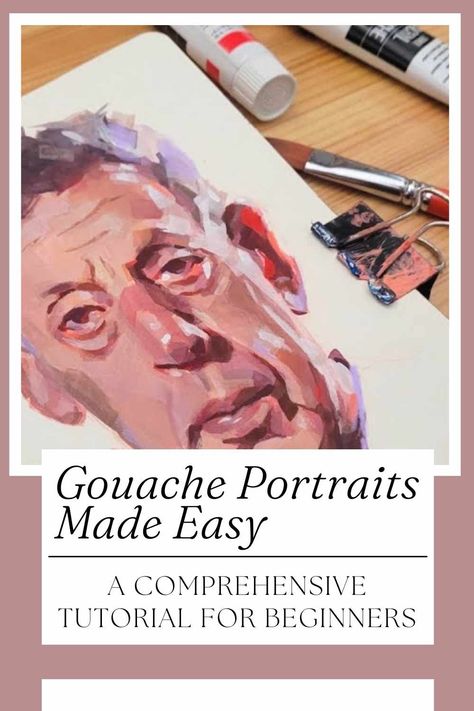 Gouache Skin Tutorial, Portrait Painting Steps, Gouache Painting Process, Gouache Paint Tutorial, Gouache Exercises, Gouche Painting Portrait, Gouache Portrait Tutorial, Gouache Step By Step, Gouche Painting Beginners