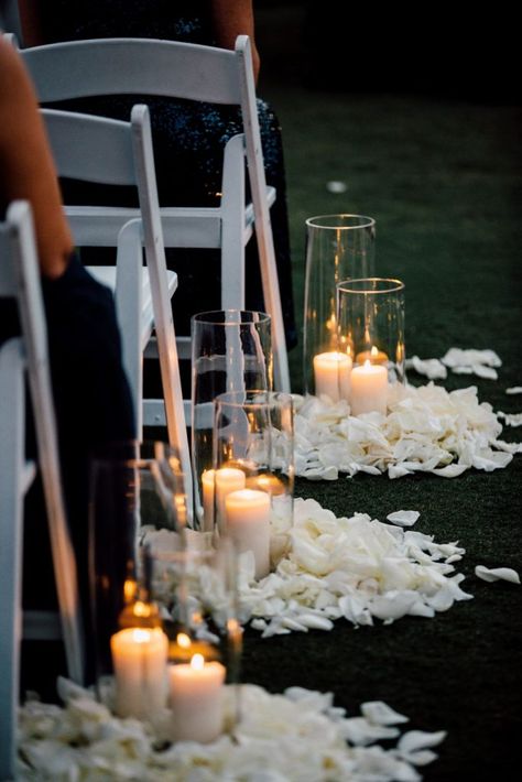 Wedding Decorations Ceremony Outdoor, Outside Ceremony Decorations, Wedding Ceremony Decor Outside, Lakeside Wedding Flowers, Modern Romantic Wedding Aesthetic, Aisle Centerpiece Wedding, Wedding Backdrop For Ceremony, Black Tie Ceremony, Indoor Aisle Decor