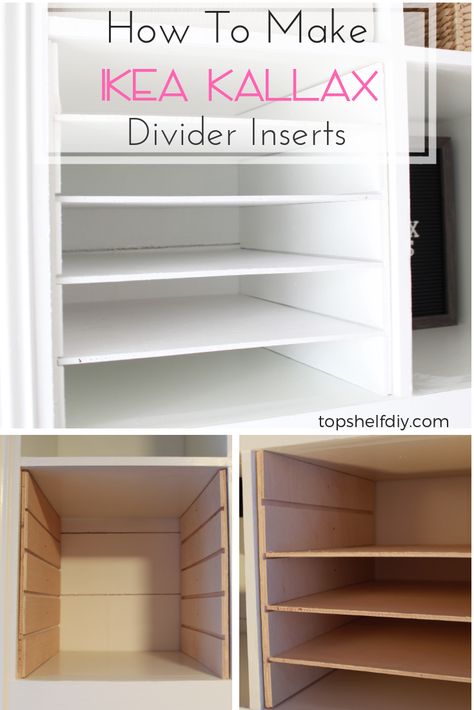 Love Ikea Hacks? Make these divider units for about $3 a piece and get all of your materials organized! #ikeahacks #ikea Shelf Dividers Diy, Ikea Craft Storage, Ikea Craft Room, Ikea Shelf, Ikea Crafts, Hack Ikea, Scrapbook Storage, Shelf Dividers, Ikea Shelves