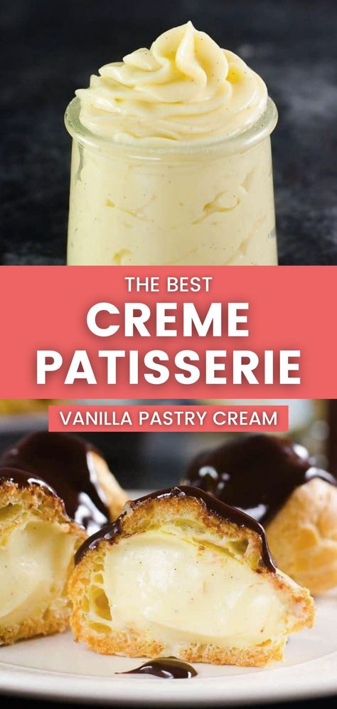 Pastry Cream Desserts Ideas, Non Dairy Pastry Cream, Egg Nog Pastry Cream, Creme En Glaze, Canned Custard Recipes, Easy Creme Patissiere Recipe, Patisserie Cream Recipe, Cream Anglaise Recipes, Creme Pattiserie