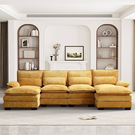 Amazon.com: ONEMMLION U Shape Sectional Sofa Cloud Couch for Living Room, 110" Modern Chenille Comfy Modular Sofa, 4 Seat Upholstery Sofa Sleeper with Double Chaise & Memory Foam, Emerald Green : Home & Kitchen U Shape Sectional, Modern Couch Sectional, Apartment Couch, Deep Seated Sectional, Sofa Cloud, Colorful Couch, Cloud Couch, Yellow Couch, Small Sectional Sofa