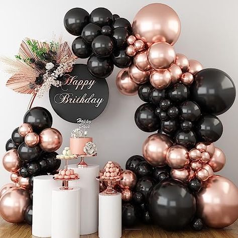 Rose Gold and Black Balloon Arch Kit, Metallic Rose Gold and Black Balloon Garland Kit with Different Sizes 18/12/10/5 inch Balloons for Graduation Birthday Wedding Anniversary Party Decorations 21st Rose Gold Birthday Party, Rose Gold And Black Balloon Arch, Rose Gold And Black Graduation Party, Black Pink And Gold Party Decorations, Rose Gold Black And White Party Decor, Rose Gold Balloon Decorations, Black And Rose Gold Party Decorations, Rose Gold Graduation Party Decorations, Black And Pink Balloons