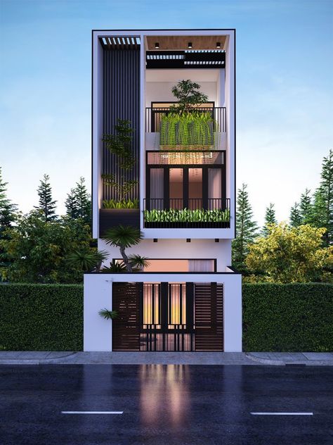 50 Narrow Lot Houses That Transform A Skinny Exterior Into Something Special Cultural Architecture, Fasad Design, Small House Design Architecture, Modern Elevation, Narrow House Designs, Home Designs Exterior, Narrow Lot House, Eksterior Modern, Narrow House