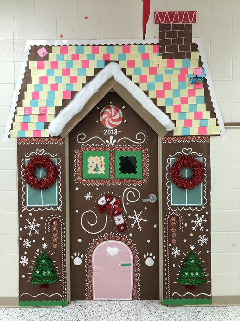 Gingerbread Christmas Decor For Classroom, Christmas Gingerbread Door Decorations, Door Gingerbread House Ideas, Classroom Gingerbread Door, Gingerbread House Teacher Door, Christmas Door Decorating Contest Gingerbread House, Gingerbread Door Classroom, Gingerbread House Door Decorating Contest, Gingerbread Classroom Decorations Diy