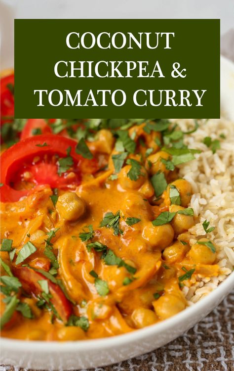 With a creamy, curry-spiced sauce and so much tomato goodness, Chickpea and Tomato Curry is one of my favorite dinner recipes lately! It comes together super quickly - in less then 30 minutes - on the stovetop, and chickpea tomato curry leftovers make basically the best leftovers in the history of leftovers. Curry Stew Recipes, Chickpea Tomato Curry, Vegan Curry Chickpeas, Tomato Curry Recipe, Veggie Curry Recipes, Indian Curry Recipes Vegetarian, Chickpea And Tomato Recipe, Chickpea Curry Coconut Milk, Veg Curry Recipes