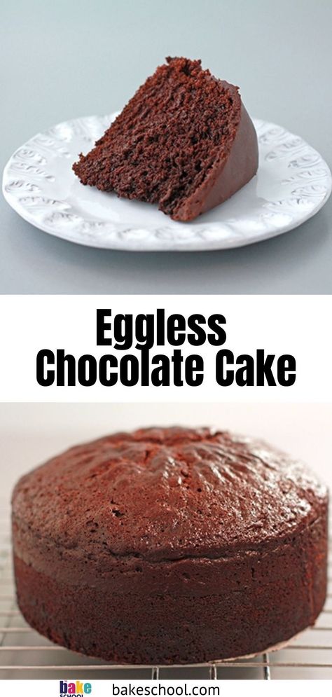 This eggless cake recipe is simple to make without a mixer. You can make it vegan by substituting both with your favorite non-dairy beverage, like soy milk. It's a simple and delicious chocolate dessert! Baking Recipes Without Eggs And Milk, Cake With No Eggs Recipes, Chocolate Cake Eggless Recipes, Eggless Biscuit Recipe, Cake Without Milk Recipes, Milk Egg Cake, Chocolate Eggless Cake Recipe, Best Eggless Cake Recipe, Eggless Cakes Recipes