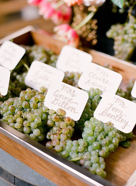 Grapes place cards | Edible autumn place cards Tuscan Wedding Table Setting, Italian Themed Wedding, Tuscan Wedding Theme, Tuscany Wedding Theme, Italian Weddings, Apple Wedding, Tuscan Farmhouse, Brooklyn Bride, Italian Party