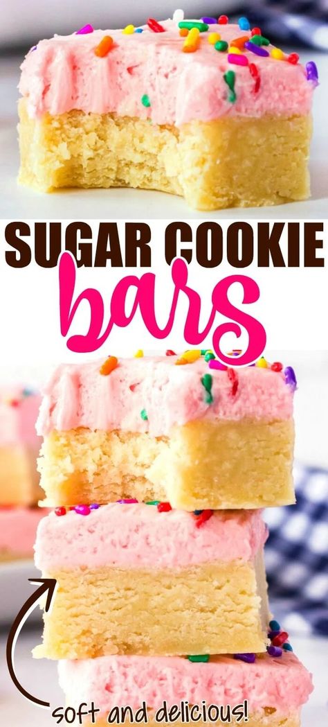 EASY SUGAR COOKIE BARS Sugar Cookie Bar Recipe, Lofthouse Sugar Cookies, Smores Dessert, Easy To Bake, Yummy Sugar Cookies, Whipped Frosting, Cookies Bars, Sugar Cookie Bars, Vanilla Buttercream Frosting