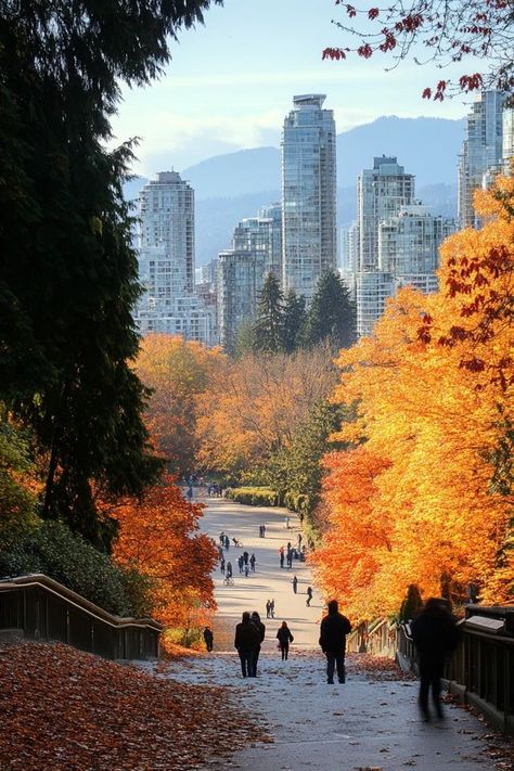 "🌲🍁 Immerse yourself in Stanley Park, Vancouver’s natural jewel! Enjoy scenic trails, beautiful waterfront views, and a diverse range of outdoor activities. 🚴‍♂️🌅 #StanleyPark #Vancouver #NatureEscape" Vancouver Canada Mountains, Vancouver Canada Nature, Vancouver Astethic, Vancouver Stanley Park, Alberta Canada Aesthetic, Vancouver Canada Aesthetic, Fall Vancouver, Toronto Parks, Vancouver Aesthetic